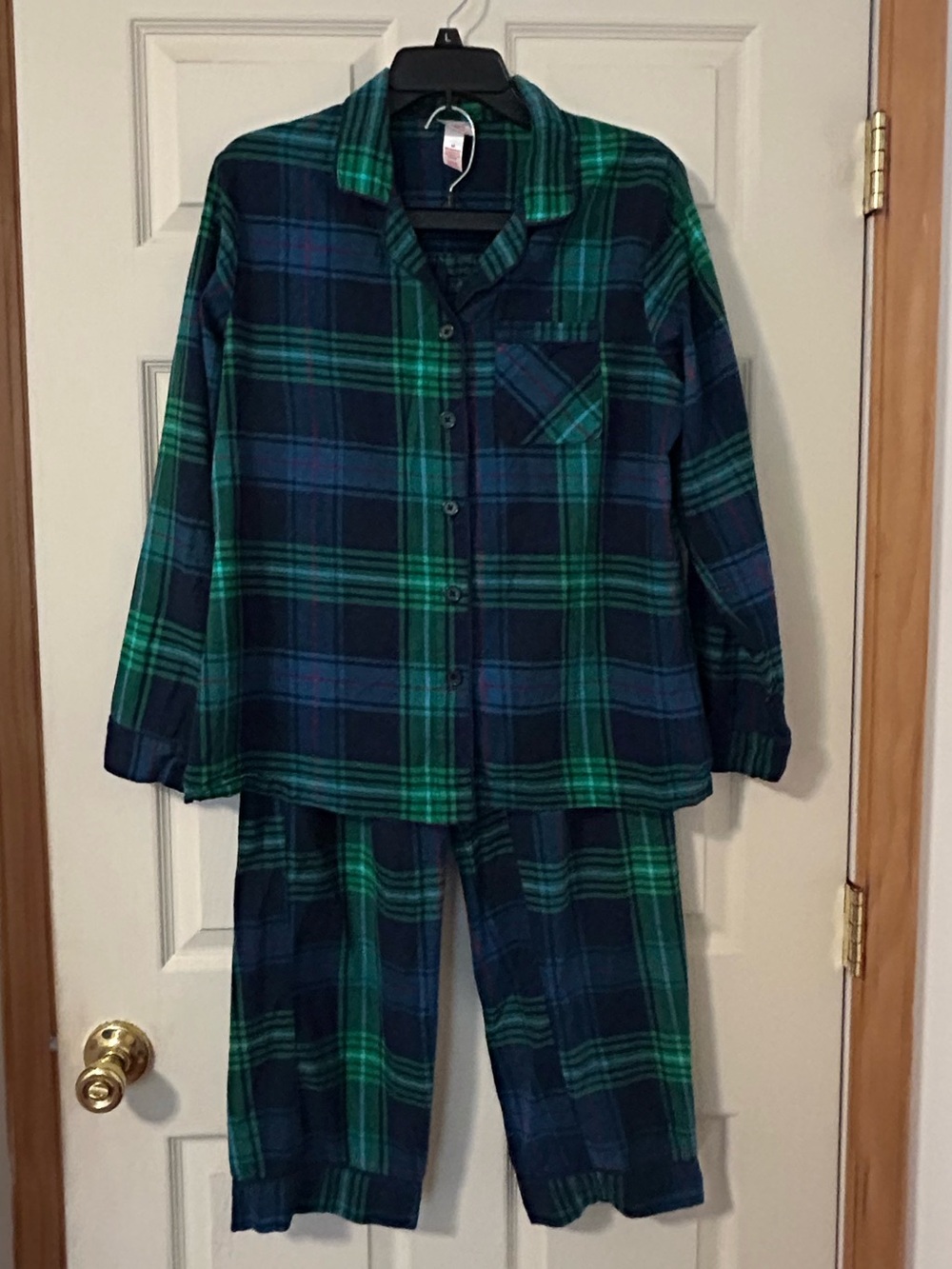 Wondershop 100% cotton Green w/Navy Red Plaid Pajama Set Top Size M Pants Size S